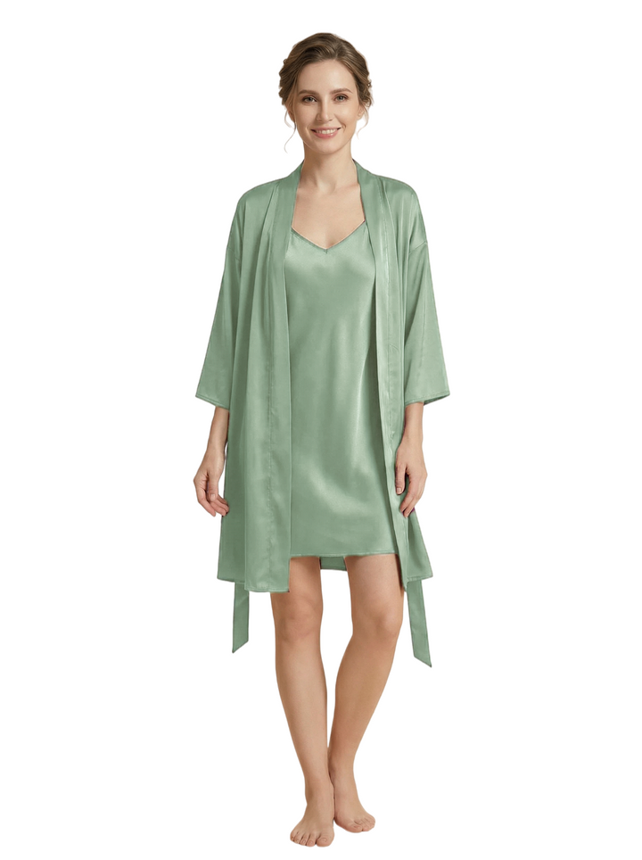 Women's 3/4 Sleeves Bride Bridesmaid Robes Silk Like Short Wedding Robes