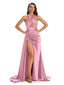 Sexy Soft Satin Halter Side Slit Floor-Length Mermaid Bridesmaid Dresses In Stock
