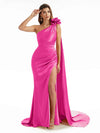 Elegant  Side Slit One Shoulder Mermaid Long  Dresses In Satin