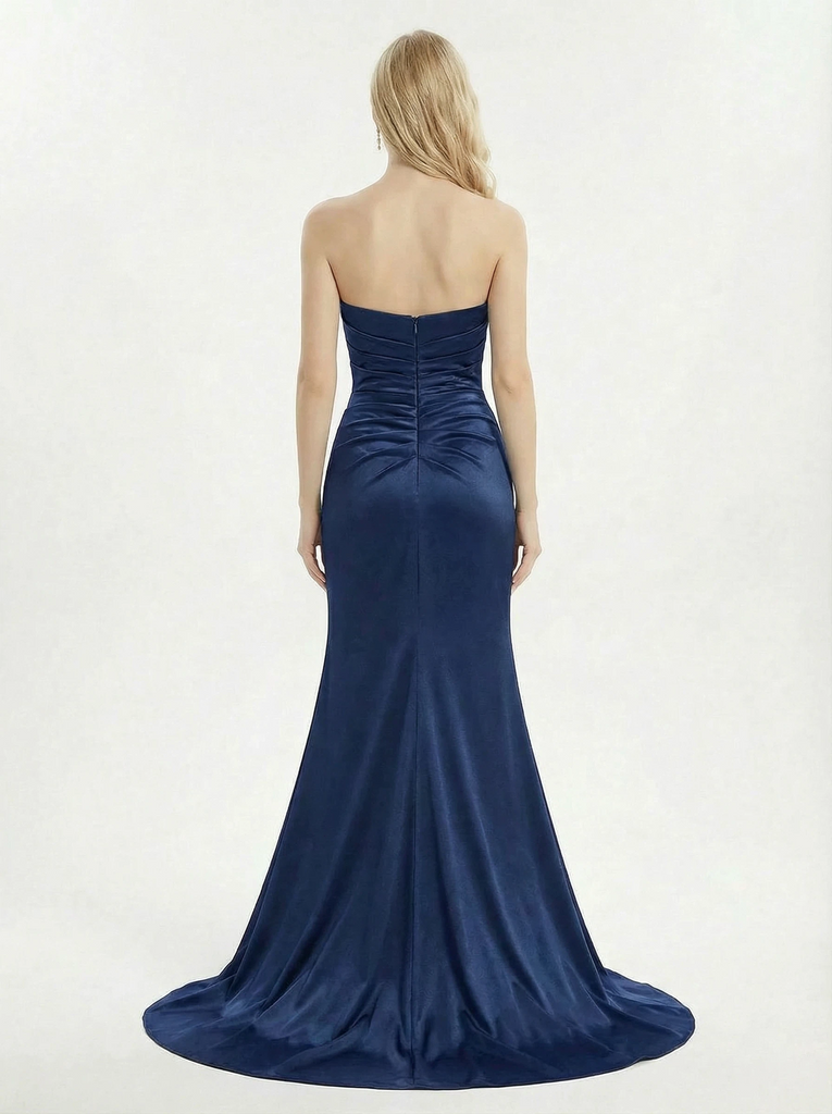 Strapless Satin Ruched SatinSweetheart Slit Mermaid Formal Dress