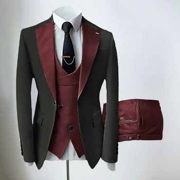 Burgundy Mens' formal Suits Slim Fit Notch Lapel suit 3 Pieces Suit CN491