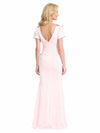Elegant Cap Sleeves V-Neck Crepe Mermaid Long Mother of the Brides Dresses