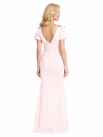 Elegant Cap Sleeves V-Neck Crepe Mermaid Long Mother of the Brides Dresses