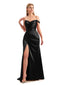 Lace Strap Mermaid Satin Black Bridesmaid Dress