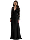 Elegant Chiffon V-neck Long Sleeves Lace Long Mother of The Bride Dresses