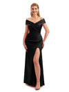 Long Side Slit Black Satin Bridesmaid Dress