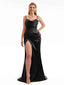 Long Satin Formal Black Bridesmaid Dress