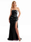 Strapless Stretchy Black Satin Mermaid Bridesmaid Dress