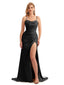 Satin Side Split Black Mermaid Bridesmaid Dress