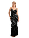 Black Ruffles Formal Bridesmaid Dress In Satin