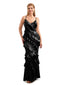 Black Ruffles Formal Bridesmaid Dress In Satin