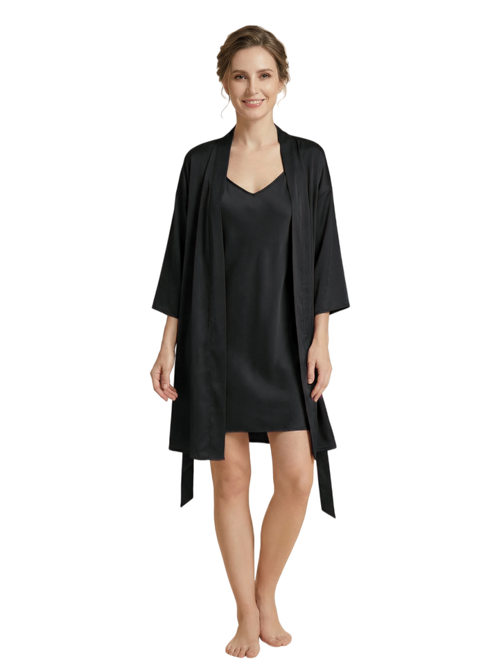 Women's 3/4 Sleeves Bride Bridesmaid Robes Silk Like Short Wedding Robes