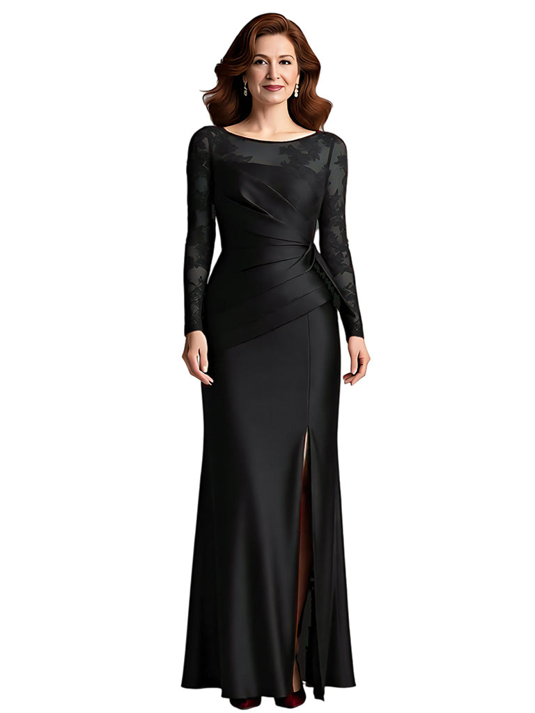 Elegant Mermaid Scoop Long Sleeves Side Slit Long Mother of the Brides Dresses