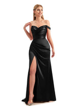Long Black Lace Strap Mermaid Satin Bridesmaid Dresses