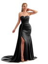 Black Sexy Side Split Bridesmaid Dress In Satin