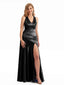 Black V-Neck Criss-Cross Satin Bridesmaid Dress