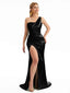 Side Split Black Satin Formal Bridesmaid Dresses
