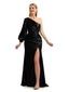 Black Long Sleeves Satin Bridesmaid Dress