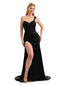 Sexy Satin Side Slit Mermaid Black Bridesmaid Dress