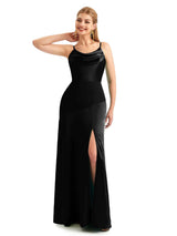 Black Scoop Mermaid Casual Satin Bridesmaid Dresses