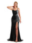 Scoop Stretchy Satin Boho Black Bridesmaid Dress