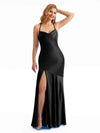 Black Satin Side Split Back Bridesmaid Dress