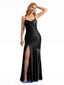 Black Satin Side Split Back Bridesmaid Dress