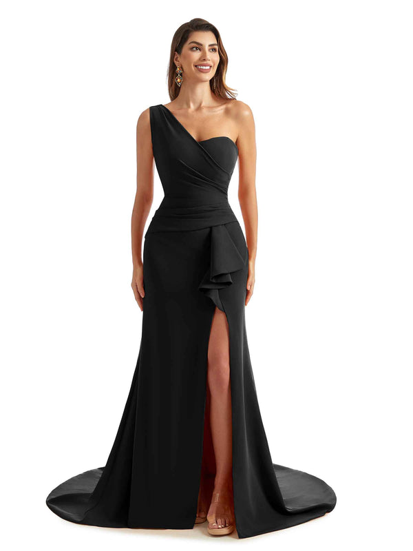 Sexy Side Split Mermaid One Shoulder Stretchy Crepe Long Formal ...