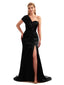 Black Long Mermaid Satin Side Split Bridesmaid Dress