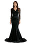 Elegant Mermaid V-neck Long Sleeves Mother of the Brides Dresses