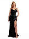 Black Spaghetti Straps Satin Bridesmaid Dress