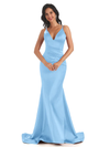 Sexy Spaghetti Straps Soft Satin V-Neck Mermaid Long Bridesmaid Dresses In Stock