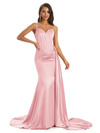 Sexy Soft Satin Mermaid Long Spaghetti Straps Floor-Length Long Bridesmaid Dresses Online In Stock
