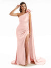 Elegant  Side Slit One Shoulder Mermaid Long  Dresses In Satin