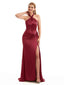 Sexy Fall Silky Halter Mermaid Satin Bridesmaid Dresses