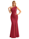 Sexy One Shoulder Mermaid Glitter Jersey Maxi Formal Evening Dresses For Women With Side Slit