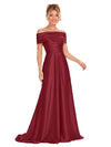 ChicSew Elegant Off Shoulder Ruching A-Line Floor-Length Satin Bridesmaid Dresses