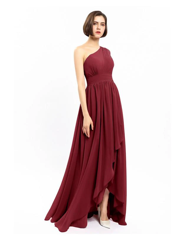 Chiffon Unique One-shoulder High-low Bridesmaid Dresses In Stock