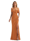 Sexy Mermaid Off The Shoulder Side Slit Stretchy Jersey Long Formal Bridesmaid Dresses In Stock
