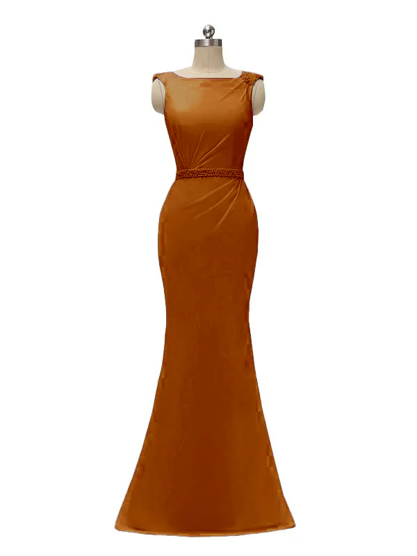 Sleeveless Mermaid Bateau Floor Length Bridesmaid Dresses In Stock