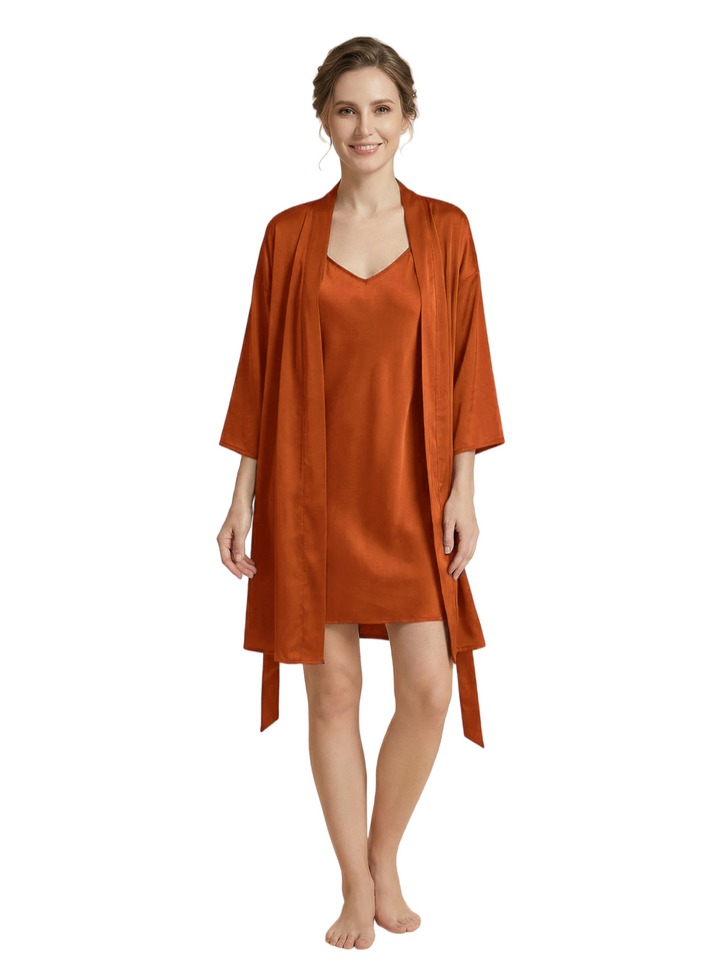 Women's 3/4 Sleeves Bride Bridesmaid Robes Silk Like Short Wedding Robes