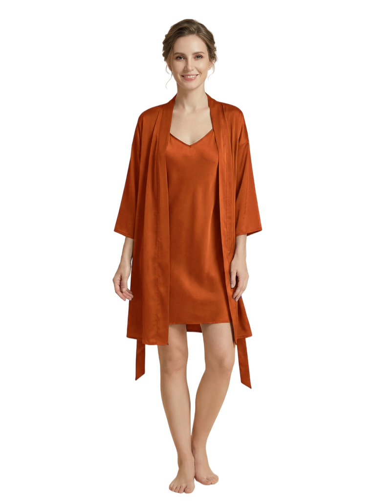 Women's 3/4 Sleeves Bride Bridesmaid Robes Silk Like Short Wedding Robes