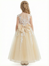 Lace Appliqué Flower Girl Dress, Spaghetti-Straps Illusion-Neck, Elegant Tulle Skirt
