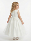 Illusion Lace Flower Girl Dress, Sleeveless Appliqué Bodice, Soft Tulle Tea Length