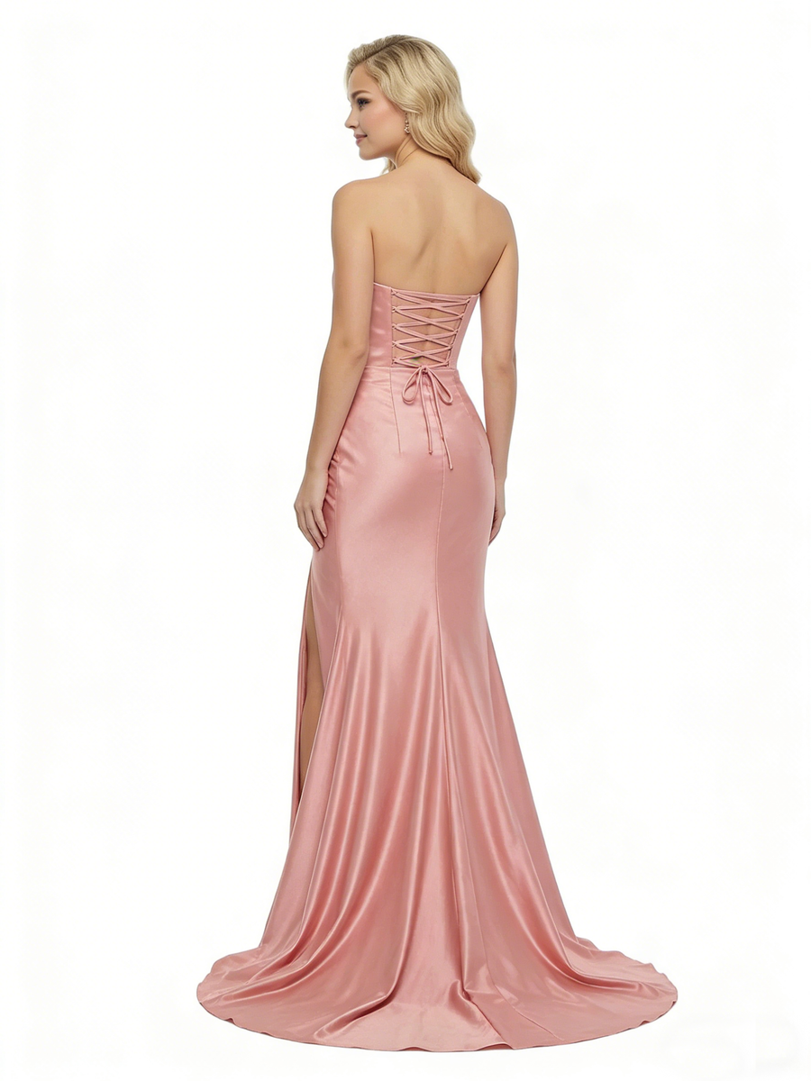 ChicSew Sweetheart Ruched Satin Mermaid Gown Sexy High Slit Twisted Knot Prom Dress