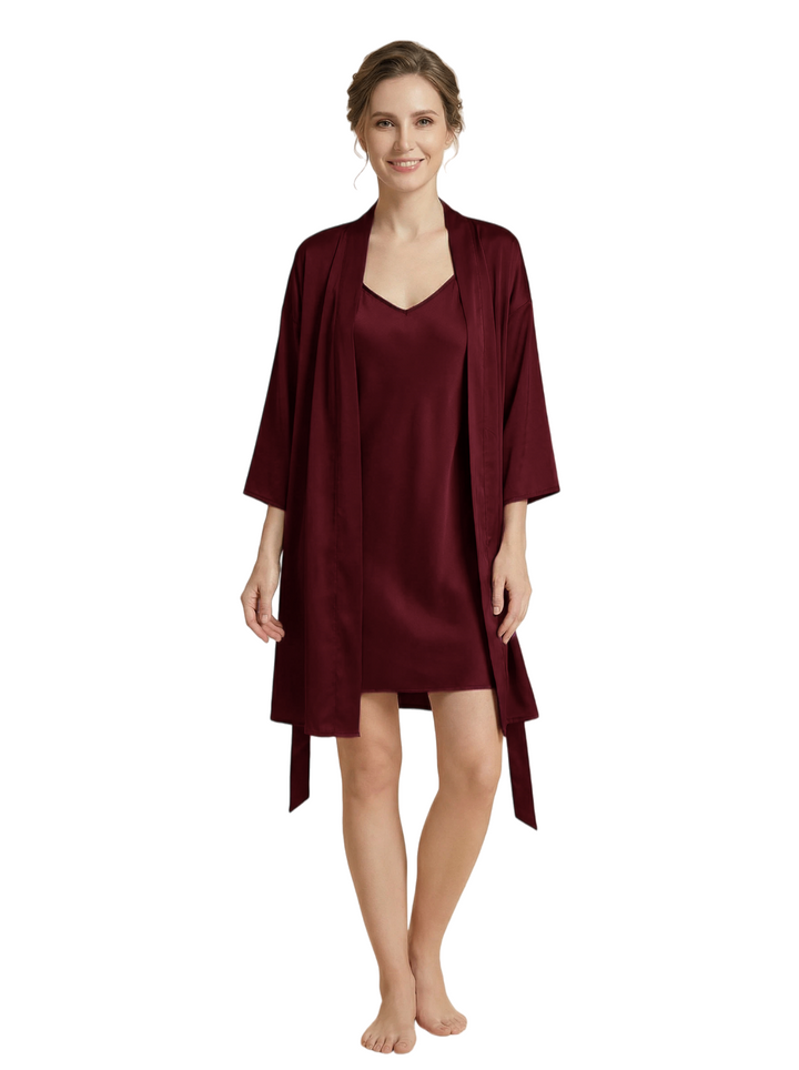 Women's 3/4 Sleeves Bride Bridesmaid Robes Silk Like Short Wedding Robes