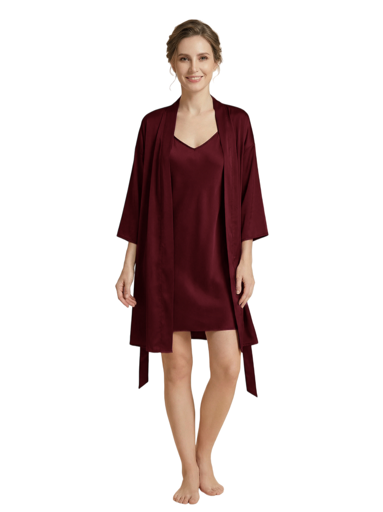 Women's 3/4 Sleeves Bride Bridesmaid Robes Silk Like Short Wedding Robes