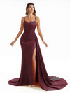 Simple Soft Satin Side Slit Spaghetti Straps Long Mermaid Bridesmaid Dresses Online