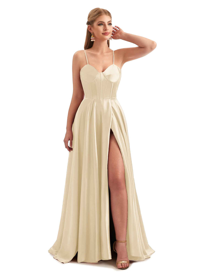 Winter A-Line Formal Satin Long Bridesmaid Dresses