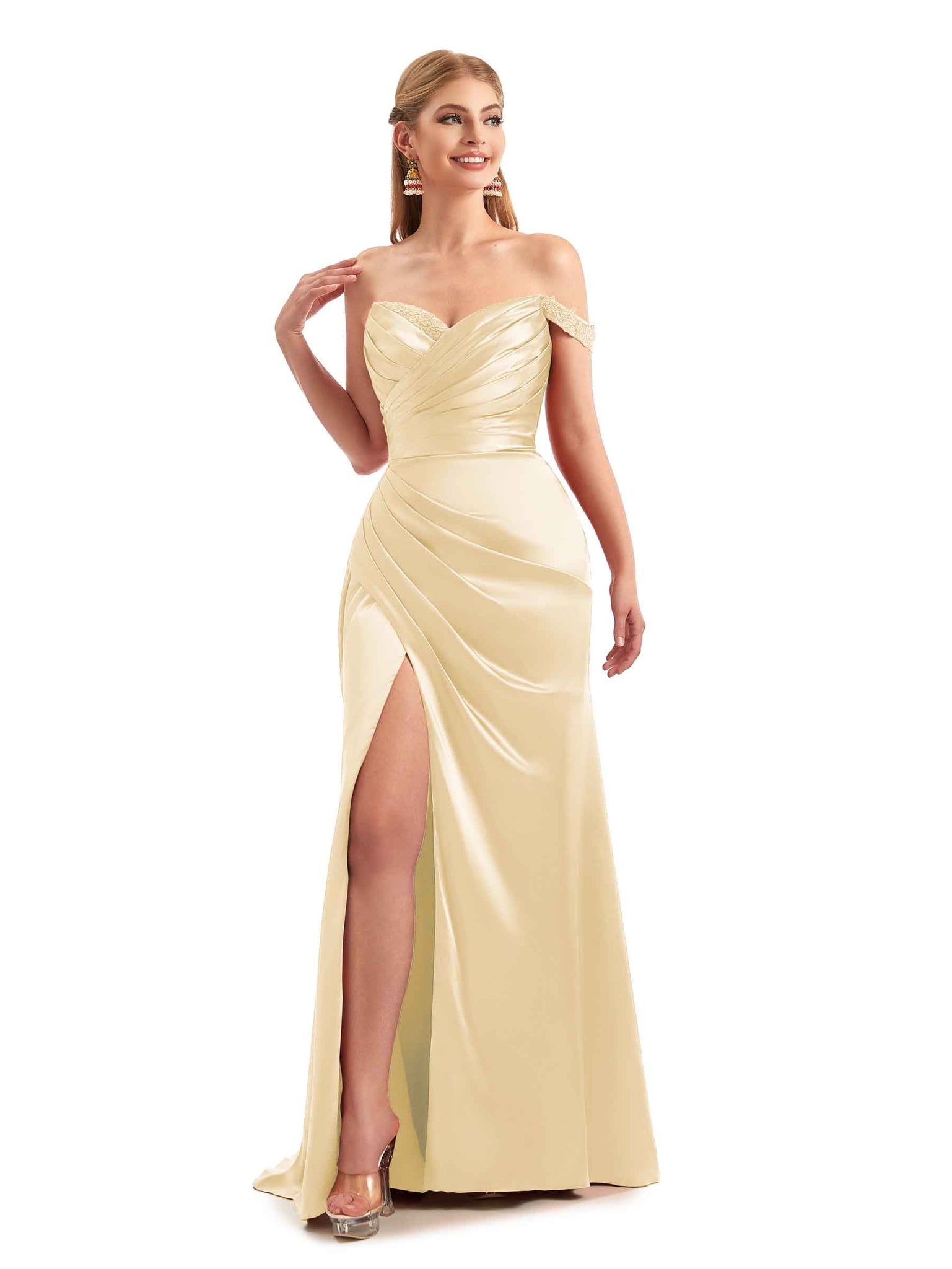 Long Spring Lace Strap Mermaid Satin Bridesmaid Dresses